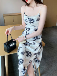 AMILUCK | Elegant Floral Print Halter A-Line Skirt Womens Autumn New French Artistic Style Light Luxury Chiffon Skirt Korean Style Commute