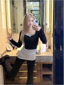 กางเกงลำลองขาบานสีดำยาวคลุมเข่าทรงสลิมฟิตสำหรับผู้หญิง กางเกงขายาวทรงขาบานแบบลำลองสำหรับผู้หญิง ไซส์ใหญ่ สไตล์เกาหลี ทรงเอวต่ำ