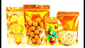 100PCS Food seal pocket/Half Gold Aluminum Half Clear Stand Up Pouch with Zip Lock Packaging Plastic Sealing Bag Ziplock Pouch Resealable Clear Front Resealable Plastic ziplock bag sealed bag
