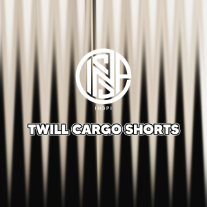 COLLAB by Inspi Twill Cargo Shorts For Men Woman with Drawstring and Pockets Above The Knee Short Collection Menswear Plain Casual Bottoms