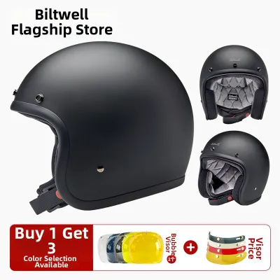 Retro Three Quarter Helmet With Bubble Visor