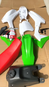 ชุดสีวิบาก เปลือกวิบาก+ถังน้ำมัน+เบาะ HONDA CRF110 สีเขียวขาว แปลงใส่ KSR KX85 KLX MSX TTR DASH SONIC และอื่นๆ แฟริ่งวิบาก เฟรมรถมอไซค์ LF
