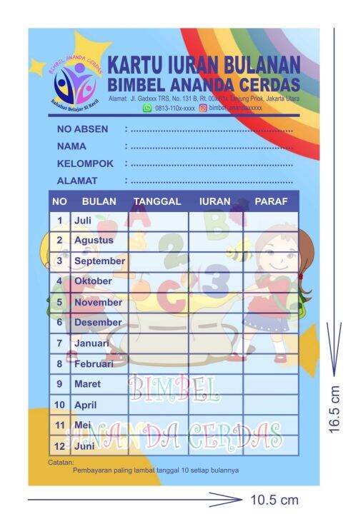 Kartu Sppbimbelinfaq Custom Nama Alamat Dan Logo Sekolah Lazada Indonesia 2343