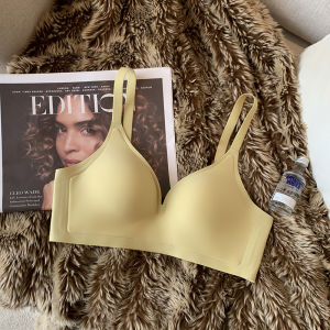 Seamless Womens Bra Thin Soft Support Breathable Anti-Sagging V-Neck Gathered Nylon Fabric No Steel Ring Comfortable Underwear