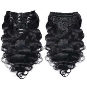 คลื่นธรรมชาติคลิปต่อผมมนุษย์ธรรมชาติสี 100% Remy Human Hair คลิป 120G 8 ชิ้น/เซ็ต Full Head สําหรับผู้หญิง