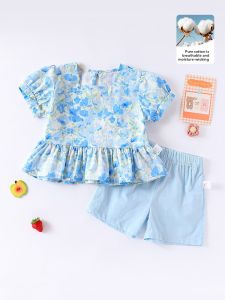Hamqi | Bộ Áo Tay Bồng Ngọt Ngào và Quần Short Cho Cô Gái Mùa Hè