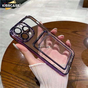 [Kèm ống kính] Ốp bảo vệ khe cắm thẻ Kisscase khung mạ điện Ốp trong suốt xuyên thấu siêu mỏng cho iPhone 15Promax màu tím đậm Vỏ bảo vệ nhựa TPU mềm bao gồm tất cả trong suốt cao chống sốc cho apple15 Pro Max 14 Plus 13 12 11