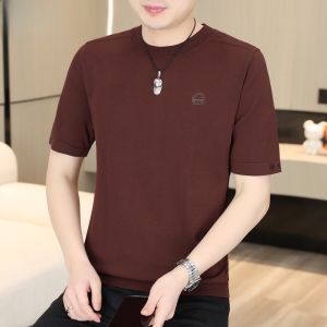 HENGYUANXIANG | Hengyuanxiang 2025 New Summer Knitted Short Sleeve Mens Ice Silk T-shirt Thin Breathable High-end Half Sleeve Upper Apparel