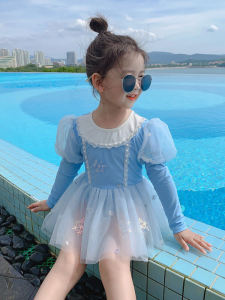 Girls One-Piece Swimsuit Long Sleeve Childrens Summer Fashionable Swimming Costume Baby Sun Protection Suit Tagkita Brand