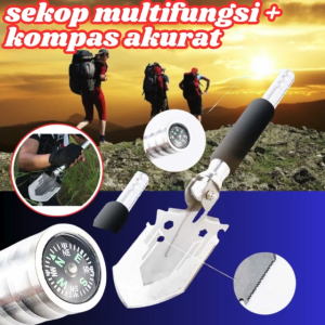 RAJA Sekop skop Multifungsi + kompas akurat Alat Berkemah mendaki Berkebun Survival Tool 35.5 cm