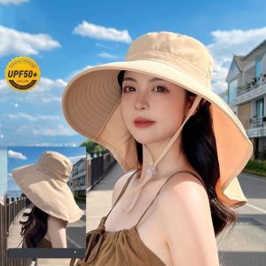 URBAG Wide Brim Fishermans Hat With Shawl Neck Protection Bucket Hat  Solid Color Beach Cap Summer