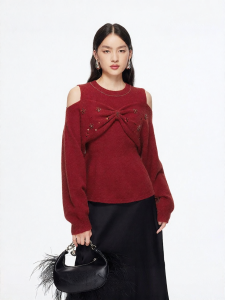 Vero Moda | Womens Sweater Spring 2026 New Arrival Red Bow and Beaded Decoration