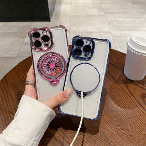  16Pro Max Phone Case 15 New 14 Premium 8Plus Business 13 Rotating Gyro Magnetic Attraction 11 Stand Shell 12 Full Cover Lens Film XR Anti-Fall Protective Case