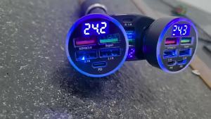 6-In-1 Car Charger with Quick Charging USB-C | Dual PD+QC3.0 4 USB Ports with Display Matte Finish Durable Construction
