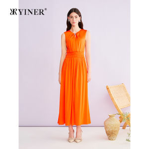 Summer New Elegant Knot Round Collar Mulberry Silk Dress
