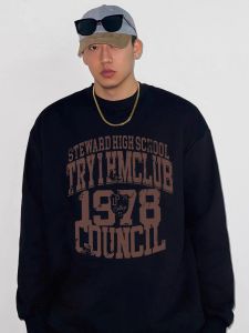 Extra Large Size Mens Cotton Sweatshirt Long Sleeve Loose Fit Casual T-Shirt for Spring Autumn High Street Style Streetwear