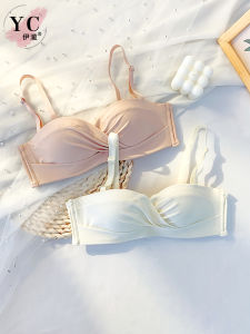 Womens AA Cup Thickened Bra Set Gathered No Steel Ring Flat Chest No Empty Cup Upper Lift Simulation Sagginess V-Neck Summer Bra