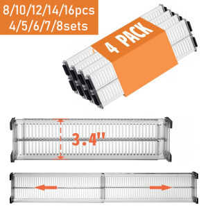 8/10/12/14/16pcs 4/5/6/7/8sets Adjustable Plastic Drawer Dividers - Transparent Grid Design For Easy Storage And Organization