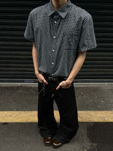 Classic Retro Plaid Short Sleeve Mens Shirt Simple Commuter Style Trendy DK Melissa Brand Summer Wear Resistant Fabric Polo Collar