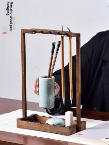 Creative Brush Holder Pen Holder Calligraphy Materials Retro Solid Wood Bamboo Writing Brush Holder Student Desktop Storage Writing Brush Holder