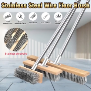 B1T1 30cm Stainless Steel Wire Floor Scrub Brush with Long Handle Antislip Heavy Duty Deep Cleaning