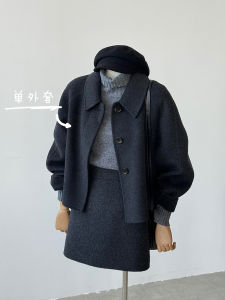 ชุดแฟชั่นฤดูหนาวสไตล์เกาหลีพร้อมแจ็คเก็ตขนสัตว์คอตั้งและเสื้อสเวตเตอร์สั้นกระโปรง ชุดสามชิ้นสำหรับผู้หญิงไซส์ใหญ่