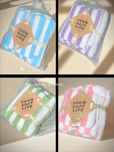 2 In1 Classic-a High Quality Super Soft Microfiber Stripe Bath Towel & Hand Towel Gift Set(Random design)