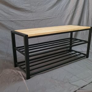 👍 สินค้ามีประกัน: ชั้นวางรองเท้า 2 in 1 💥 มีที่นั่งใส่รองเท้า ชั้นเก็บรองเท้า 2 ชั้น (เหล็กสีดำ ไม้สีใสกึ่งด้าน)