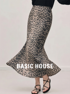 Basic House | Leopard Pattern Satin Fish Tail A-line Skirt