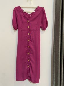 PRELOVED long dress formal perempuan /gaun cewek fashion wanita busui full kancing hidup busuii