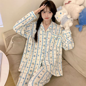 Cartoon Paidaxing Pajamas Womens Spring Autumn and Winter plus Houde Velvet Long Sleeves Coral Fleece Cardigan Homewear Warm Plush