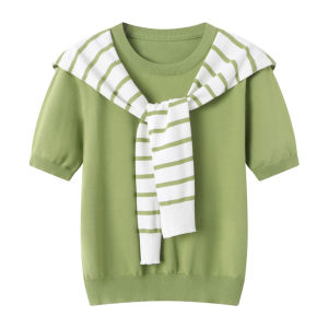 Áo Choàng Kẻ Sọc Mỏng Phong Cách Hàn Quốc Mùa Hè Cho Nữ Phòng Điều Hòa Không Khí Bảo Vệ Cổ Áo Khoác Ngoài Trang Phục Công Sở