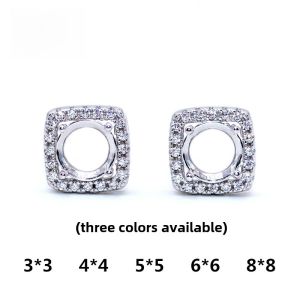 Diamond 925 Silver Platinum-Plated Rose Gold round Square Bag Ear Studs Empty Holder Inlaid 18K Gold 3 * 3-4-5-6-8mm