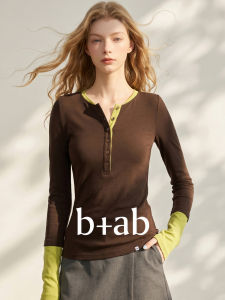 Color Blocked Two-Piece Style Long Sleeve T-Shirt Fitted Vintage Soft Stretch