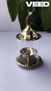 Decorative Brass & Glass Akhand Jyot Diya Oil Lamp for Home Temple Spiritual Decor Pooja and Religious Ceremonies & Return Gifts (Pack of 1 Pc)