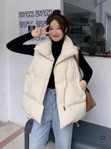 Womens down Cotton Vest Jacket Loose Fit Outerwear Design Sensation Large Size Shoulder Bared Trendy Style Commute Fashion