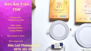 [FSW] Bóng Đèn Led Âm Trần Thạch Cao Siêu Mỏng - Tròn 7w/9w/12w/18w Chính hãng bảo hành 2 năm