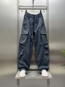 Loose Mens Workwear Pants Spring Summer Straight Leg Harem Pants Pure Color Casual Trousers Youth Elastic Waist Cargo Pants