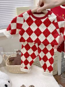 ชุดนอนผ้าฝ้ายลายปีเกิดสุดน่ารักสำหรับเด็กผู้ชายและผู้หญิงในฤดูหนาว สวมใส่สบาย สีแดง เสื้อผ้าลำลองในบ้าน