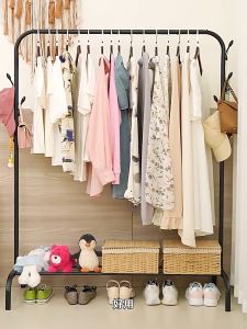 Floor-mounted drying rack Bedroom drying rack Double rod Balcony indoor Metal drying rack storage