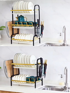 LIVABLE Kitchen Dish Rack Drainer With Tray Utensil Holder Dish Organizer Storage Steel Plate Rack Organizer