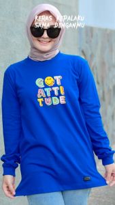 Kaos Lengan Panjang Wanita Bahan Adem Tebal Atasan Jumbo Dewasa Muslimah Hijab Style OOTD
