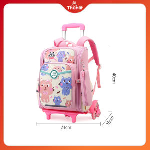 Túi đi học Xe đẩy đi học 6 bánh có bánh xe Ba lô họa tiết hoạt hình dễ thương bảo vệ cột sống chống thấm nước cho trường tiểu học lớp 1-6