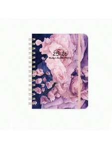 สมุดบันทึกแบบสันห่วง ปี 2025-2026 สมุดบันทึกไดอารี่สำนักงานอเนกประสงค์ ปฏิทินดอกไม้ บันทึกข้อความ กระดาษบันทึกสำหรับนักเรียน