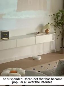 Bewell Wall Mounted TV Cabinet Suspended TV Rack With Drawers Curved Hanging TV Stand