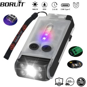 BORUiT V30 UV EDC LED Flashlight Type-C Rechargeable Power Bank Work Light Torch with Magnet Buzzer Camping Pocket Lantern