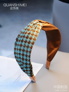 2022 ผ้าพันผมสไตล์เกาหลีแบบยืดหยุ่นสำหรับผู้หญิง ลายสก็อตย้อนยุค ทำมือ ขอบกว้าง กันลื่น คลิปผม หมวกผ้าพันผม