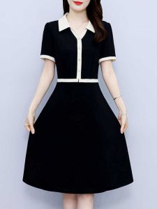 Fashionable Polo Collar Apparels Womens Mid-Length A-Line Dresses Slimming Waist Design Summer New Arrival plus Size