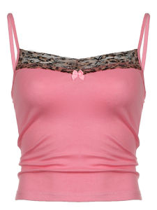 เสื้อครอปพิมพ์ลายเสือดาวสไตล์วินเทจ เสื้อแขนกุดลำลองสำหรับผู้หญิง แต่งโบว์และสายรัดแบบต่อผ้า สไตล์ Y2K แฟชั่นฤดูร้อน เสื้อผู้หญิง