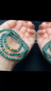 vòng tay dáng chuỗi ngọc lam ngọc tự nhiên mix charm túi tiền 24k 9999 và charm bi cầu vàng vòng tay đá phong thủy trang sức thiết kế đủ hóa đơn thẻ bảo hành